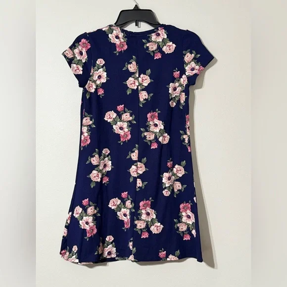 Floral Cottagecore Myth Navy Pink Cotton Jersey T-Shirt Dress Size M Medium - Picture 3 of 6